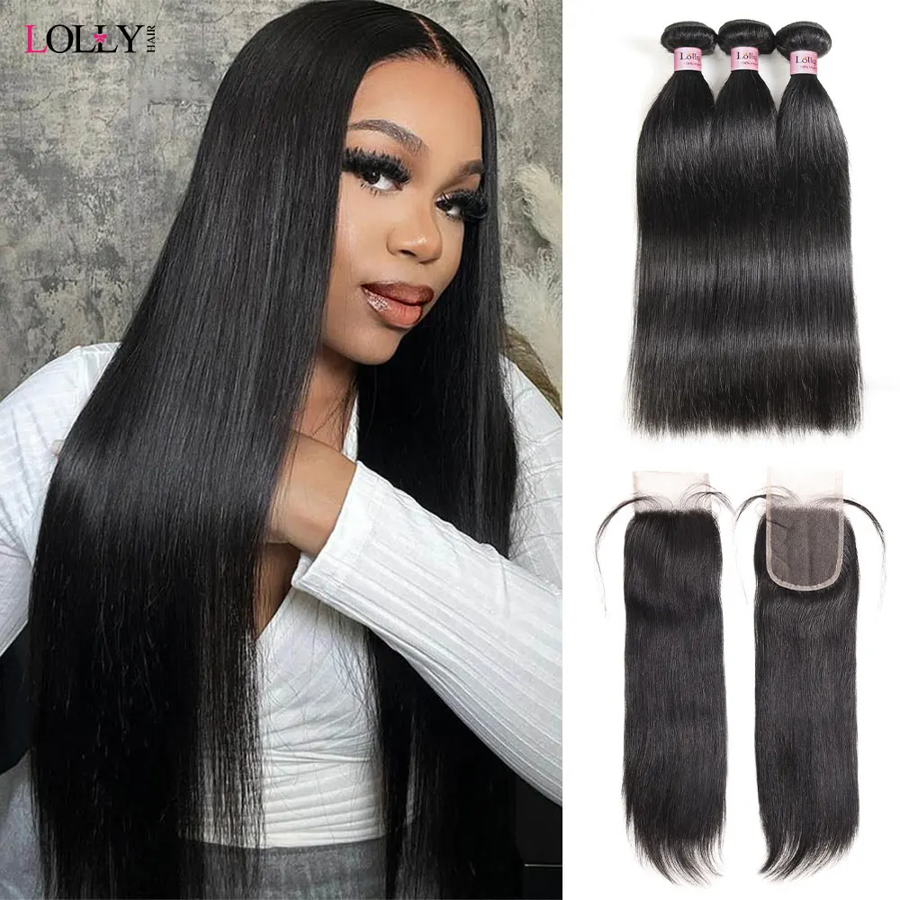 

Lolly Straight Wave Bundles With Closure Brazilian Weave Bundles Hair With 4x4 Closure Wave Bundles Human Hair 28 30 Inch