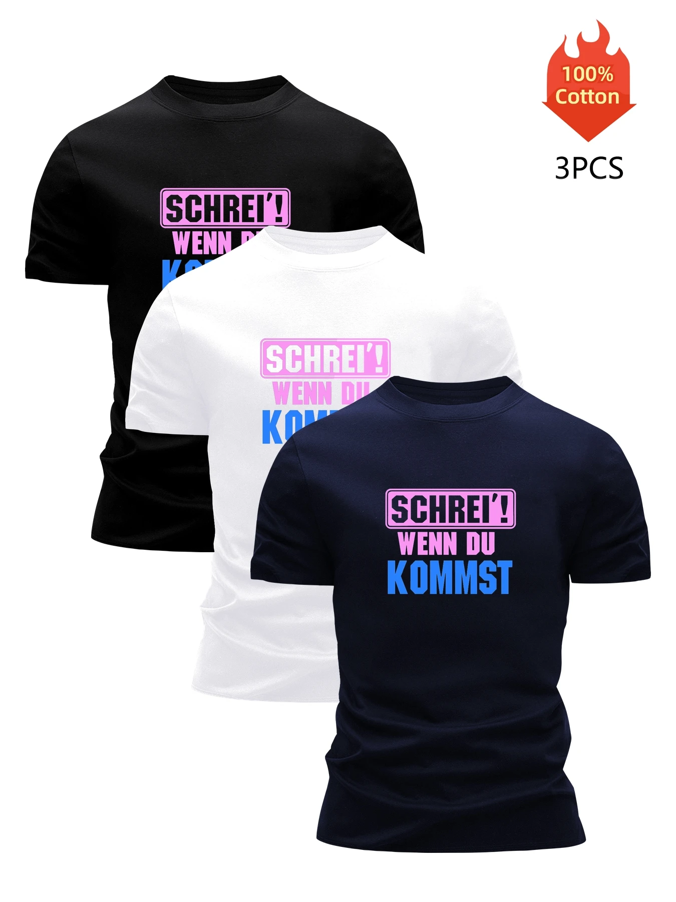 

3 Pack T-Shirt Мужская 100% Хлопок Графический Печатные Tees Смешные Летняя Блузка Повседневная Breathable Cool Luxury High Quality Одежда