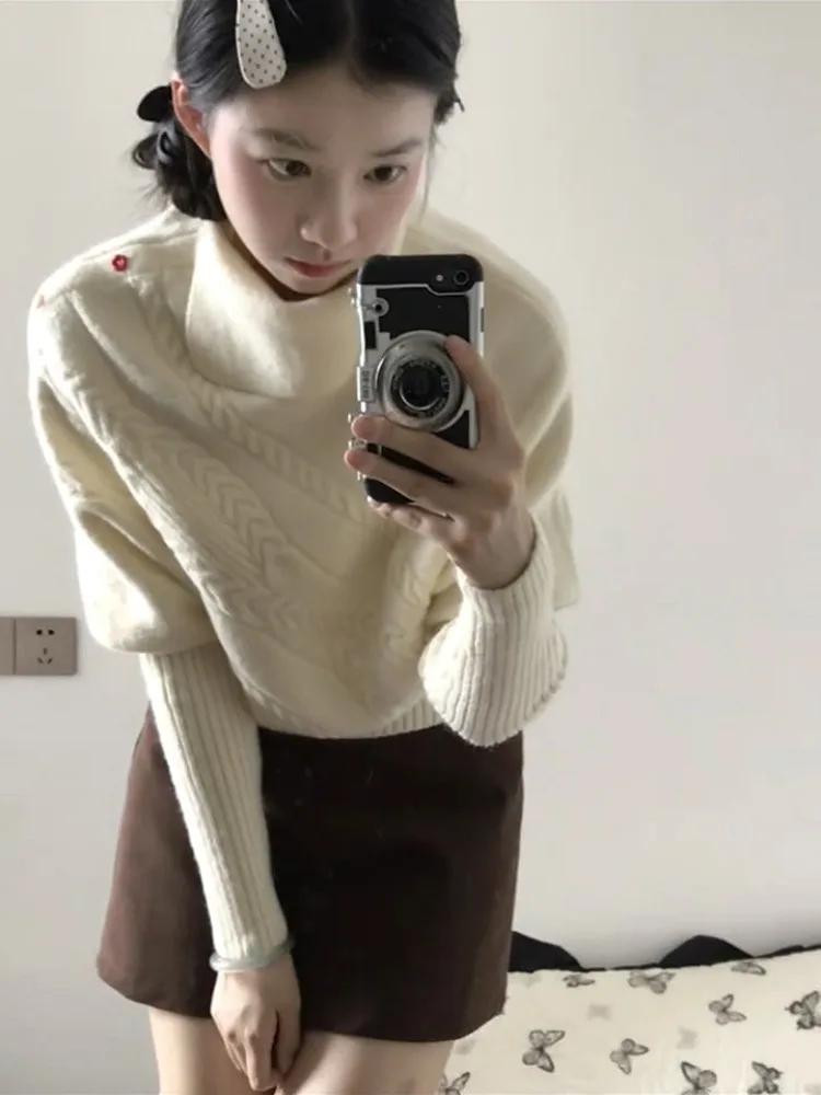 

Korean Sle High Ne Oversized Thiened Knitted Sweater Women's Faionable Autumn Winter Loose Fit Young-looking Top