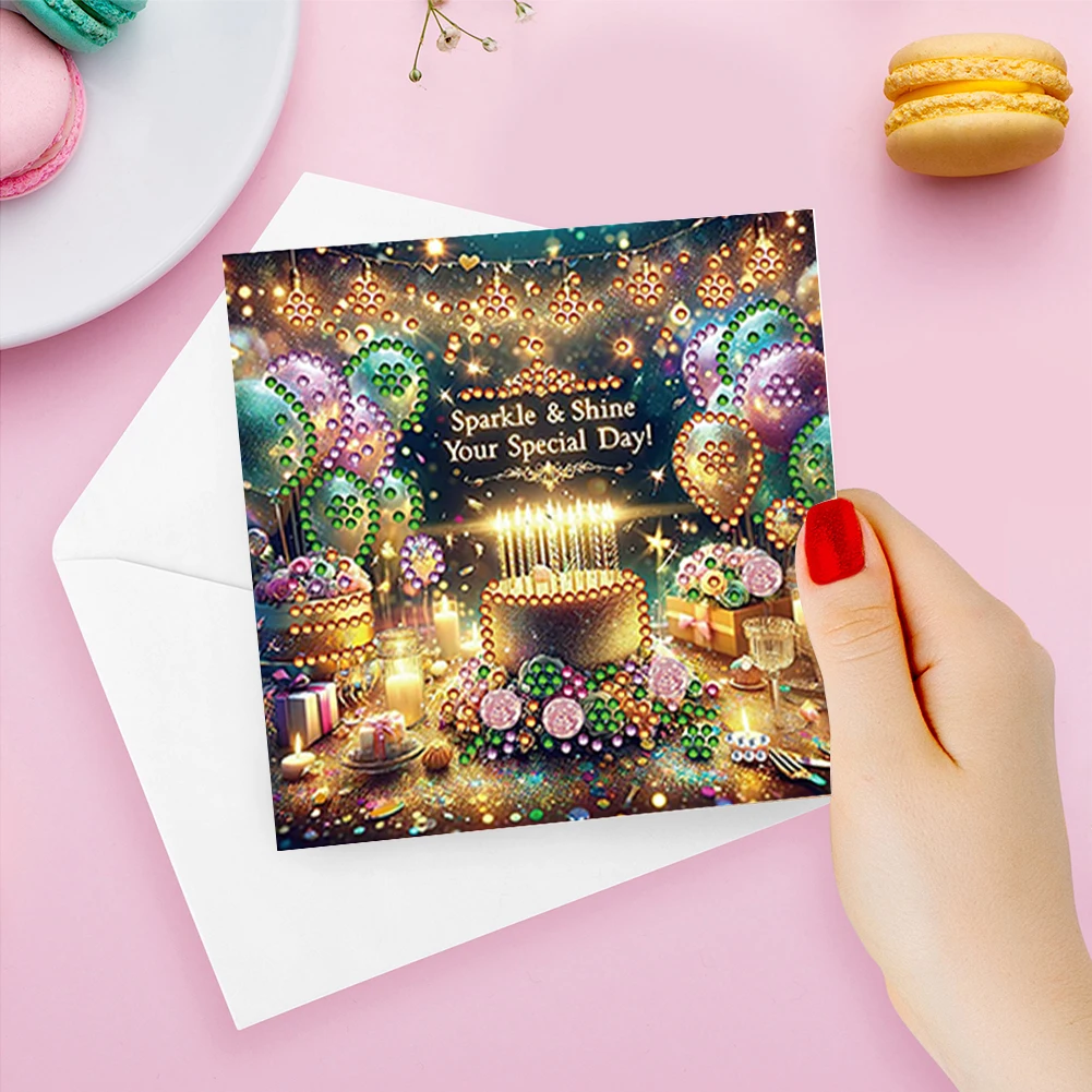 

6Pcs Happy Birthday Diamond Handmade Card Rhinestone Painting Card Kit Diamond Painting Greeting Card for Holiday Party Favors