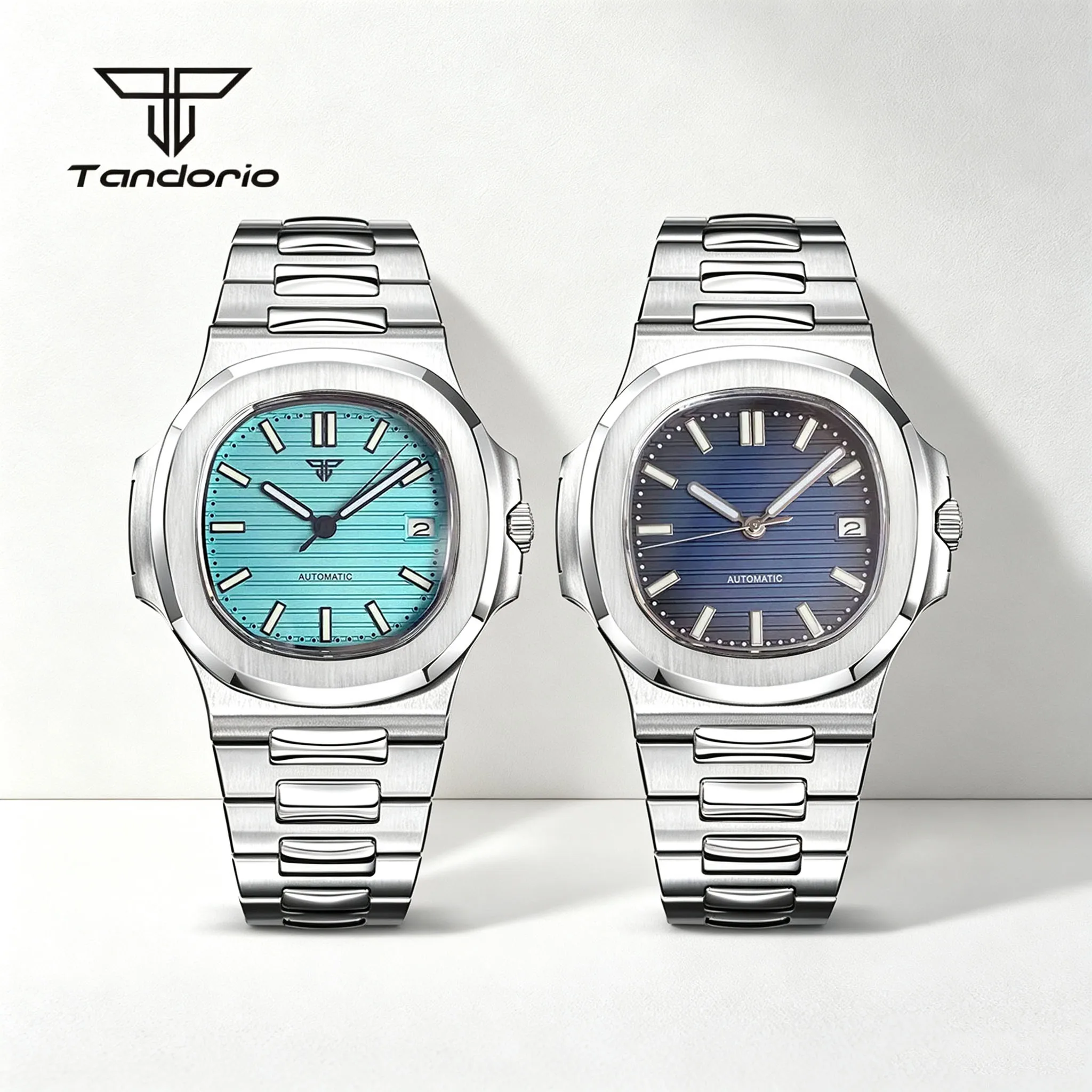 Tandorio 40mm Stainless Steel Automatic Miyota 8215 Square Watch Sapphire Glass Date Mechanical Business Wristwatch Luminous
