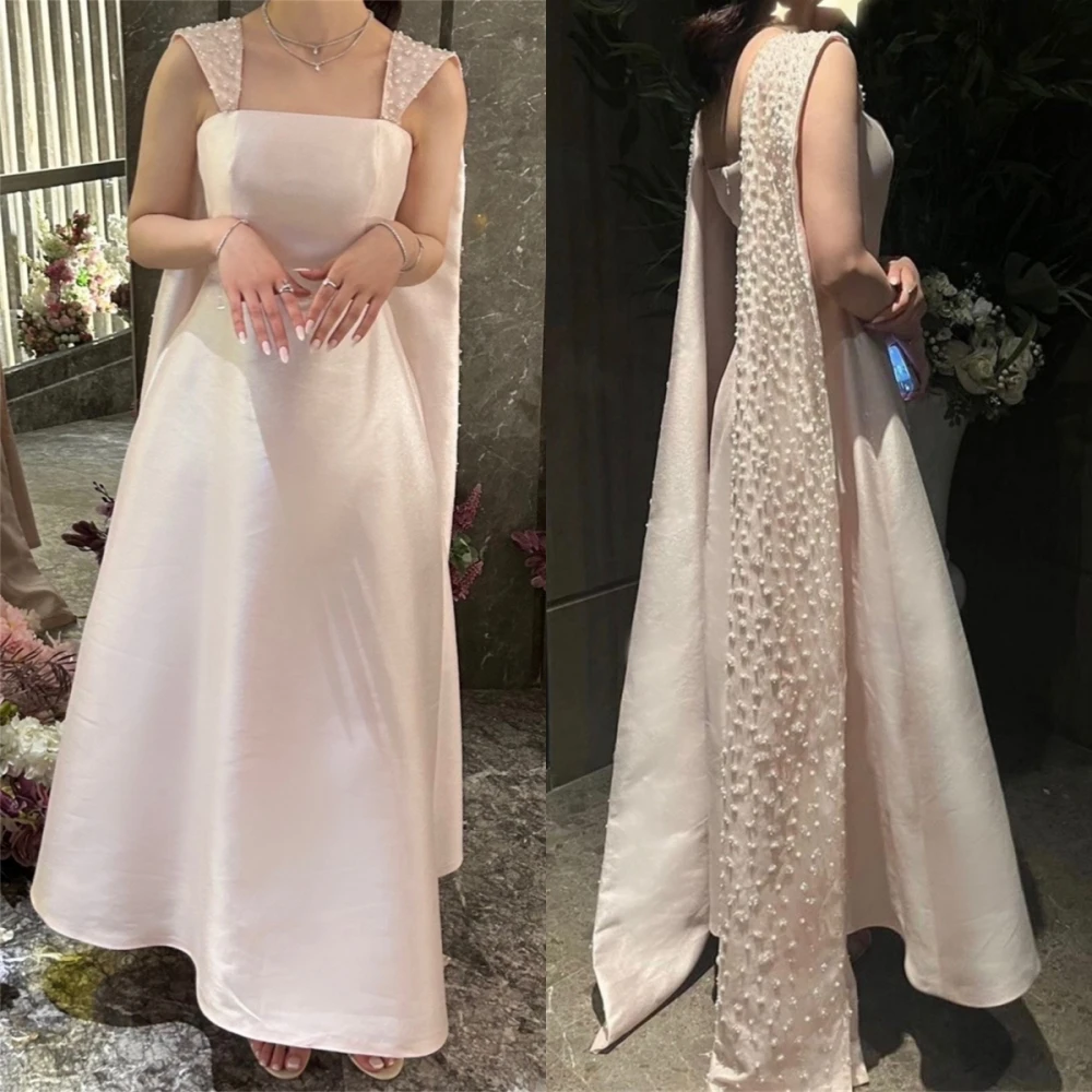 

High Quality Eleagnt Square Collar A-line Prom Dresses Ankle Length Sleeveless Tank Satin Formal Evening Gowns вечернее платье