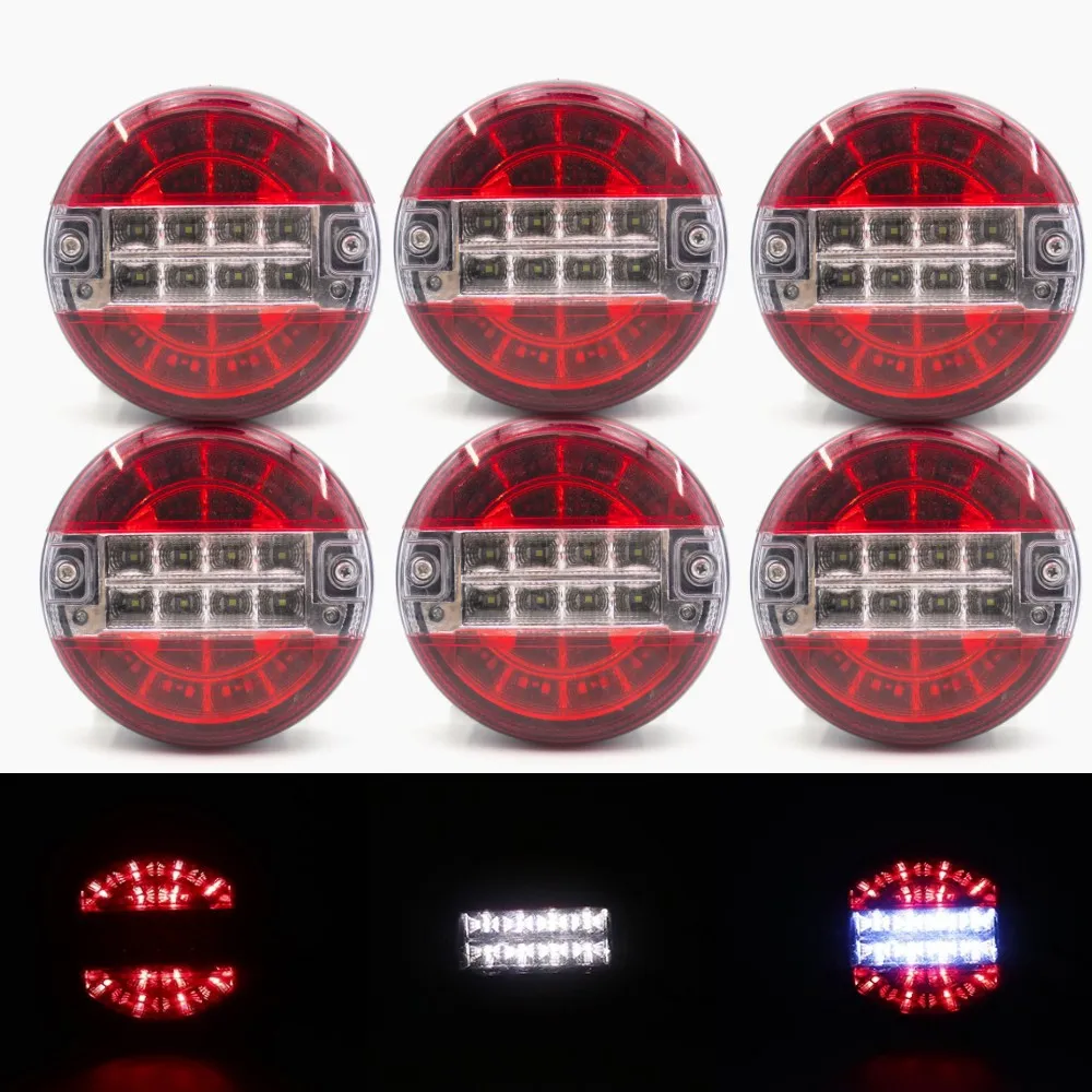 

6pcs 20 LED 12V 24V Car Trailer Tail Light Rear Stop Brake Hamburger Turn Signal Light Truck Caravan Lorry 3 Function Waterproof