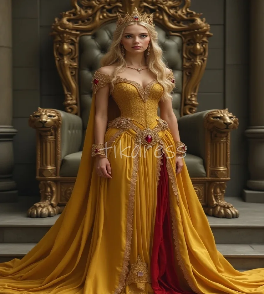 Enchantress Yellow Renaissance Prom Dress With Lace Off Shoulders Princess Evening Dress Retro Cosplay Formal Dress Customized
