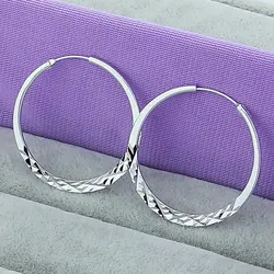 925 Sterling Silver 50MM Rhombic Pattern Hoop Earrings For Women Fashion Big Earrings Vintage Luxury Jewelry Christmas Gift
