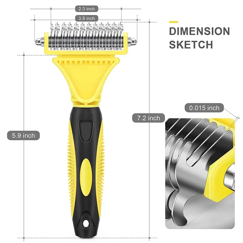 Pets Two-Sided Shedding Stainless Steel Grooming Brush and Dematting Undercoat Rake Comb for Dog Cat Remove Knots Tangles Easily