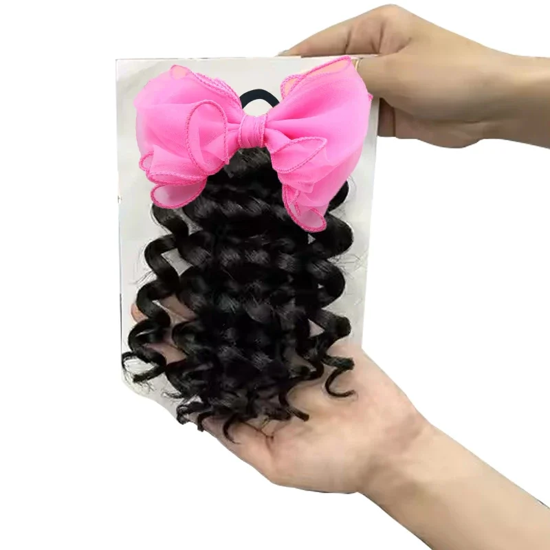 Paquete de 2/trenza de pelo para niños, varita de primavera, lazos para el pelo rizados para niñas, extensiones de cola de caballo, conjunto de accesorios para el cabello