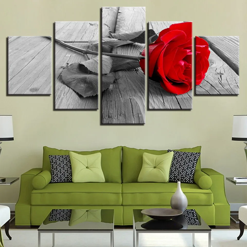 

100CM framed art mural, five couplets, ultra clear room decoration painting, flowers, roses, bedside hanging painting