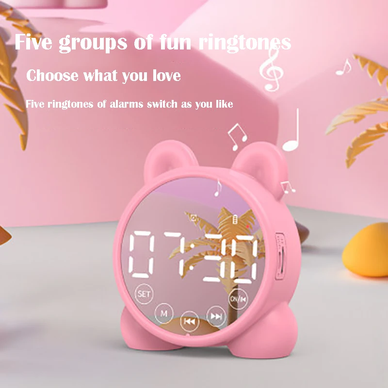 Children's Bluetooth Speaker Alarm Clock, Bedside Alarm Clock, Bedroom, Kid Electronic Clock, Snooze, Cute