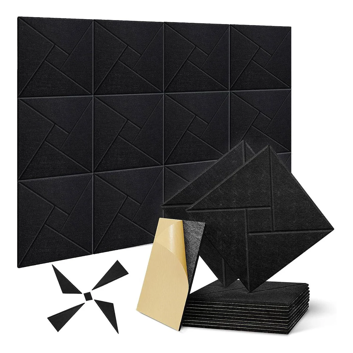 12 Pack Self Adhesive Acoustic Panels, 12 X 12 X 0.4Inch Sound Proof Acoustic Foam, for Home Studio Office (Black)