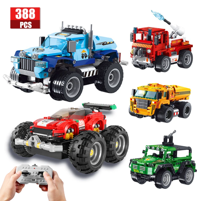 City Simulation Mini RC Fire Truck Off-Road Racing Car Building Blocks Remote Control Vehicle Truck Bricks Toy Children Gifts