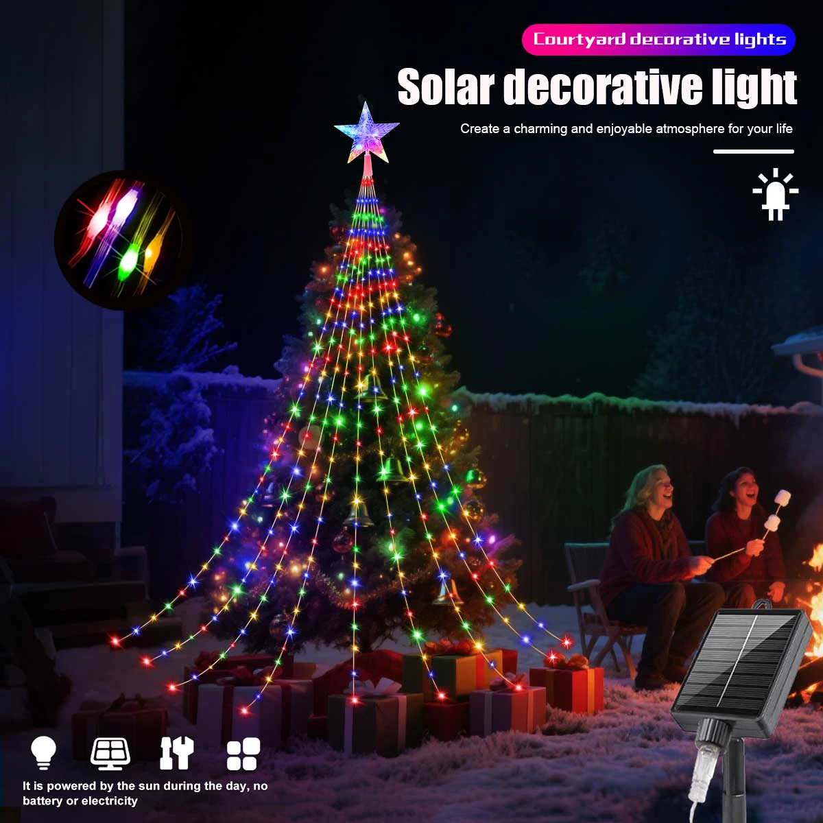 2025 lumières de noël LED lumière solaire extérieure 200/280LED 8 Modes étanche étoiles fée lumières pour jardin décoration de salle de mariage