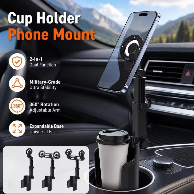 Car Cup Holder Expander - Supporto per Telefono da Auto 2-in-1