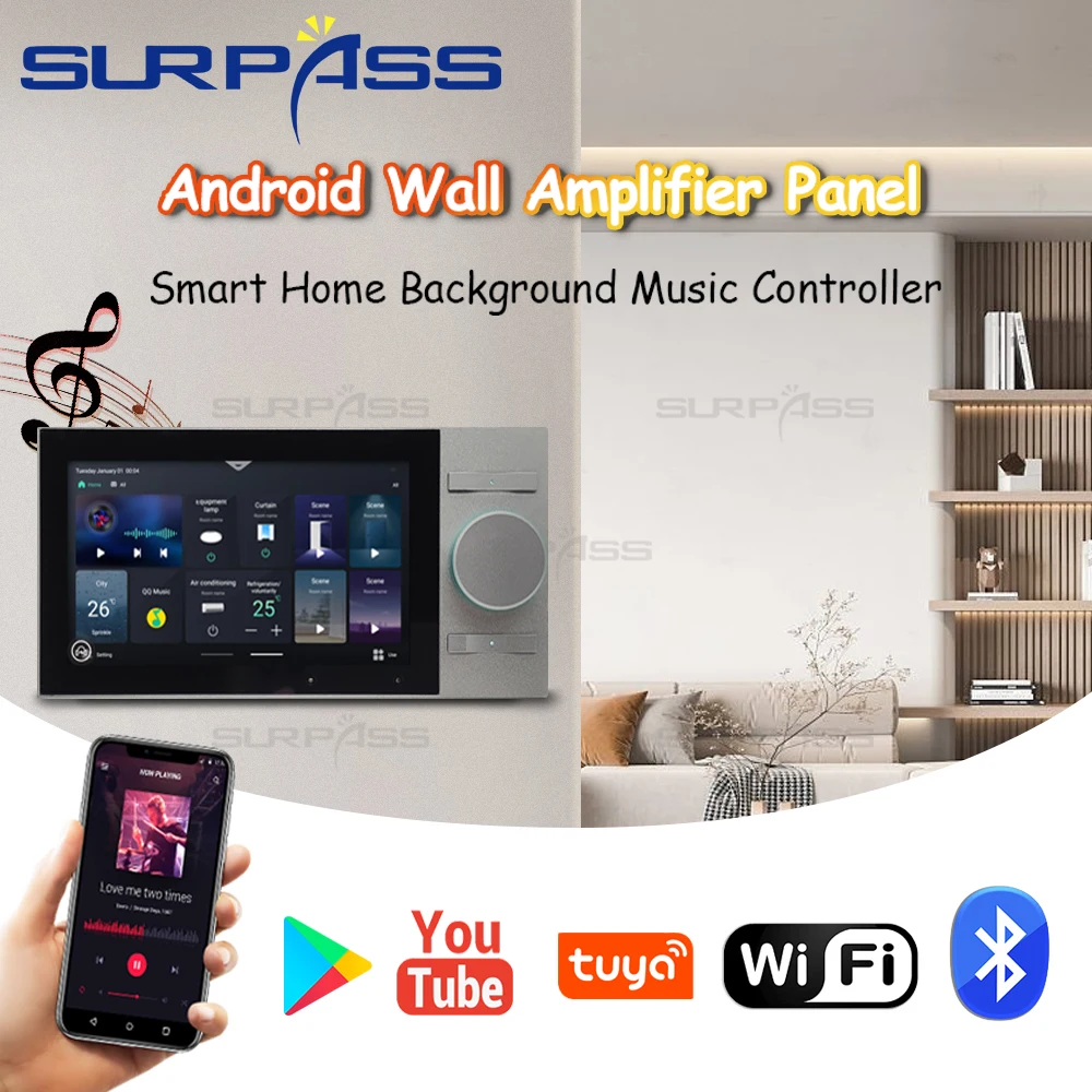 

7-дюймовый сенсорный экран Android 5,1, Умный домашний кинотеатр, настенный усилитель с TF-картой, Wi-Fi, Bluetooth, функциональный музыкальный плеер