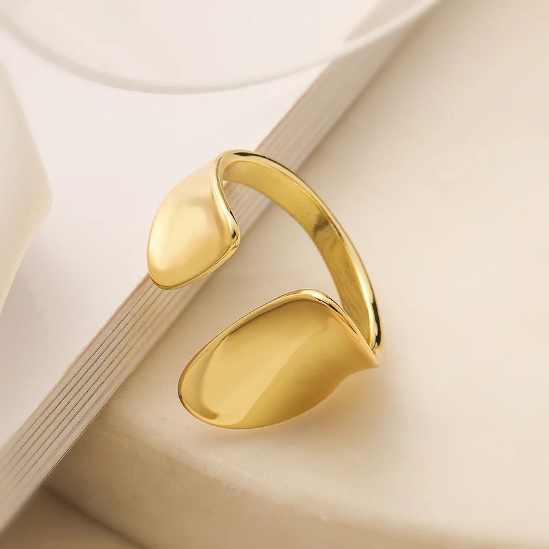 GANPUP Minimalistischer Polierter Verstellbarer Offener Ring für Frauen, Alltagsschmuck, Trendiger Goldfarbener Fingerring, Schmuckgeschenk – Detail 3