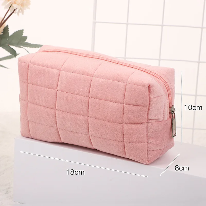 1pc Pink Blue Pillow Design Cosmetic Bag for Women Girl Makeup Brush Storage Pouch Large-capacity Student Storage Pencil Case