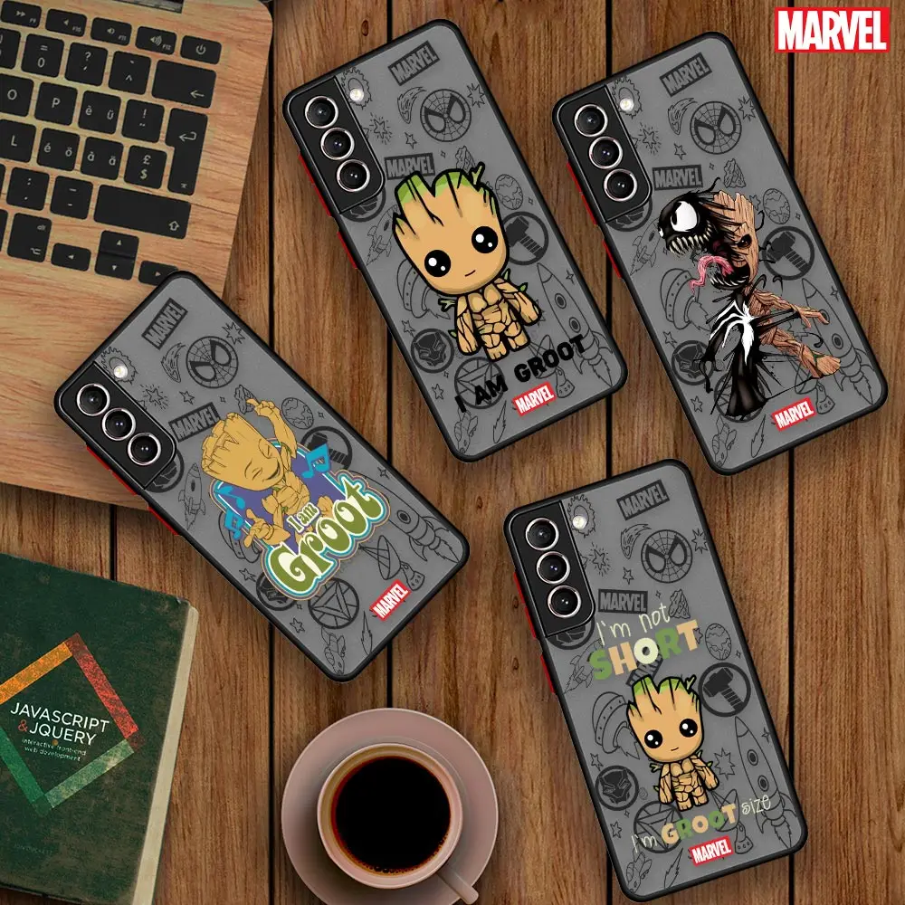 Marvel Groot Avengers Cute Galaxy S23FE Funda For Samsung S23 S22 S21 S20 Ultra FE S10 S9 S8 Plus Frosted Translucent Phone Case