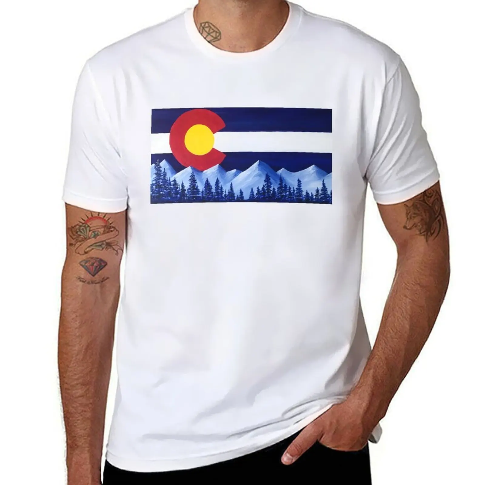 

shirt t t for cotton shirts summer shirts man Flag Colorado cotton t Mountains T-Shirt funny man pack