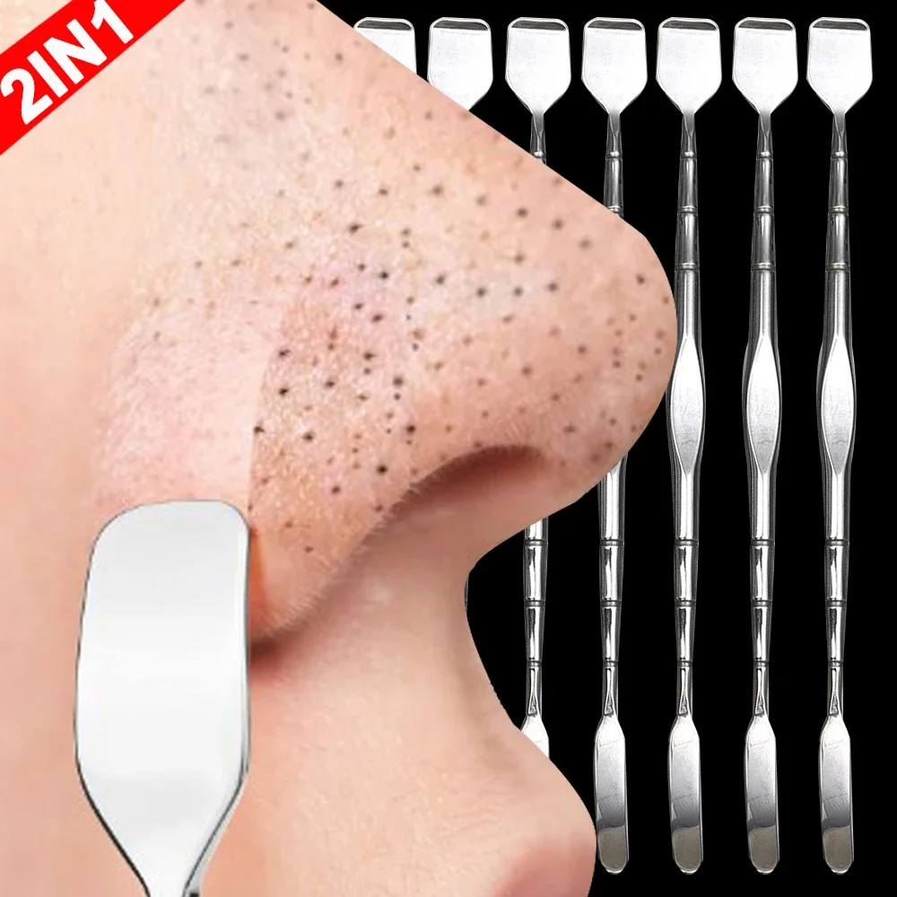 New Stainless Steel Acne Blackhead Removal Needles 2in1 Facial Scraping Cleaning Long Elbow Black Shovel Blackhead Remover Tools