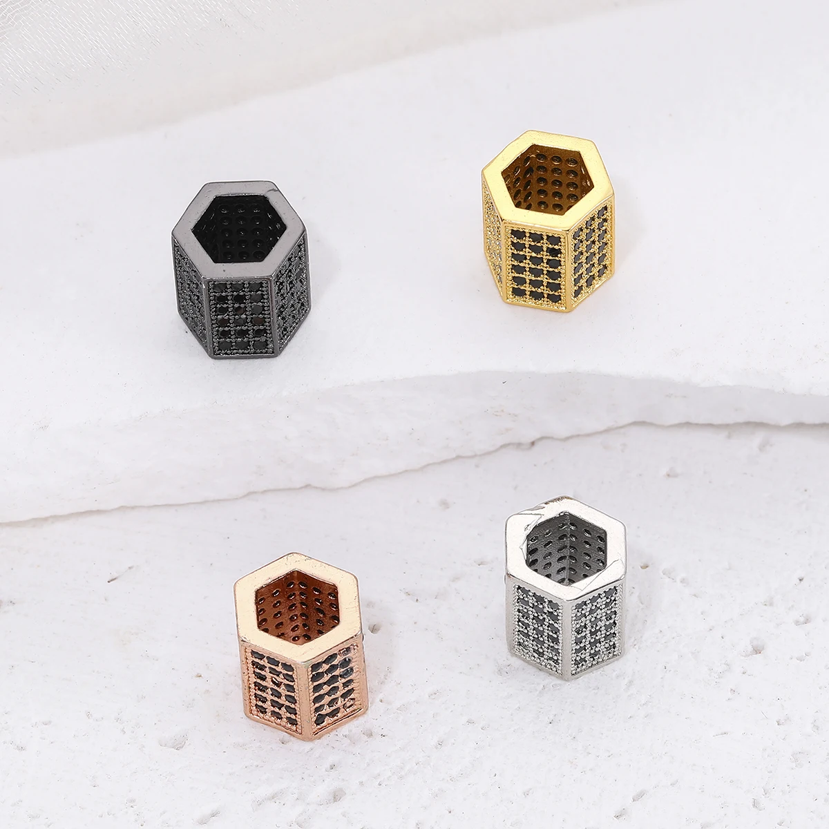 Cubic Zirconia Beads for Making Bracelets Diy Findings Handmade Needlework Hexagon Interval Beads Copper Bracelet Accessories