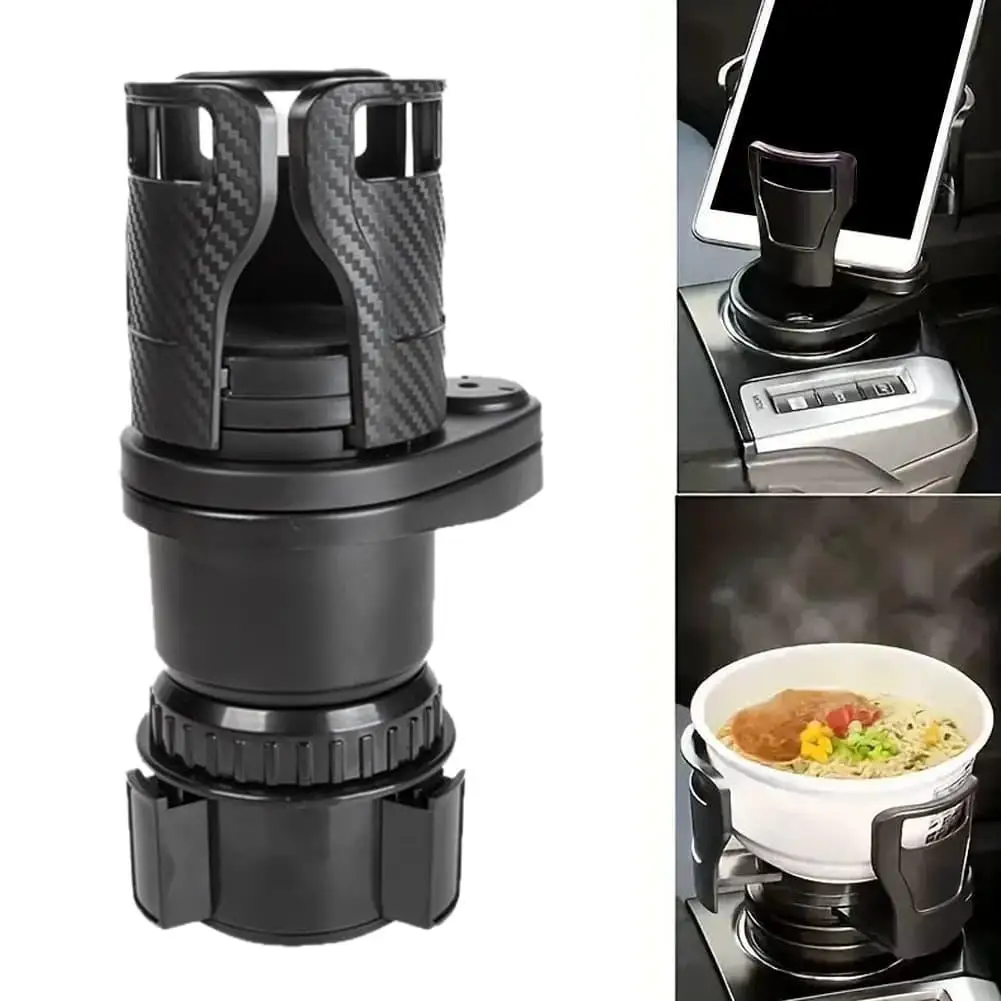 2-in-1 Multifunctional Rotating Car Water Cup Holder with Double-Layer Center Console Rack  Rotatable & Foldable Auto Drink Orga