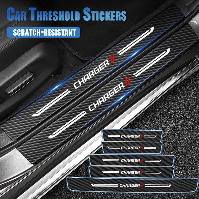 Car Door Threshold Sticker Scuff Scratch for Dodge Charger Logo Auto Doorsill Anti Kick Strip Tape Carbon Fiber Waterproof Film