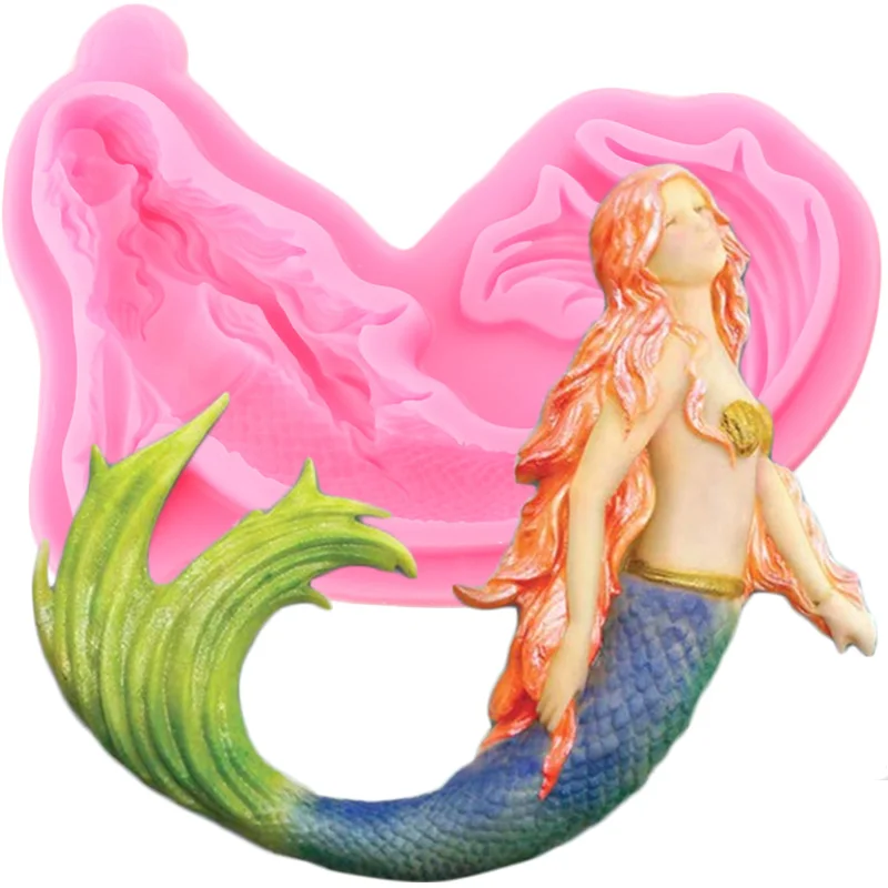 Mujiang 3D Mermaid Silicone Molds Neptune Fondant Mold Cake Decorating Tools Chocolate Candy Resin Mould Soap Polymer Clay Mould