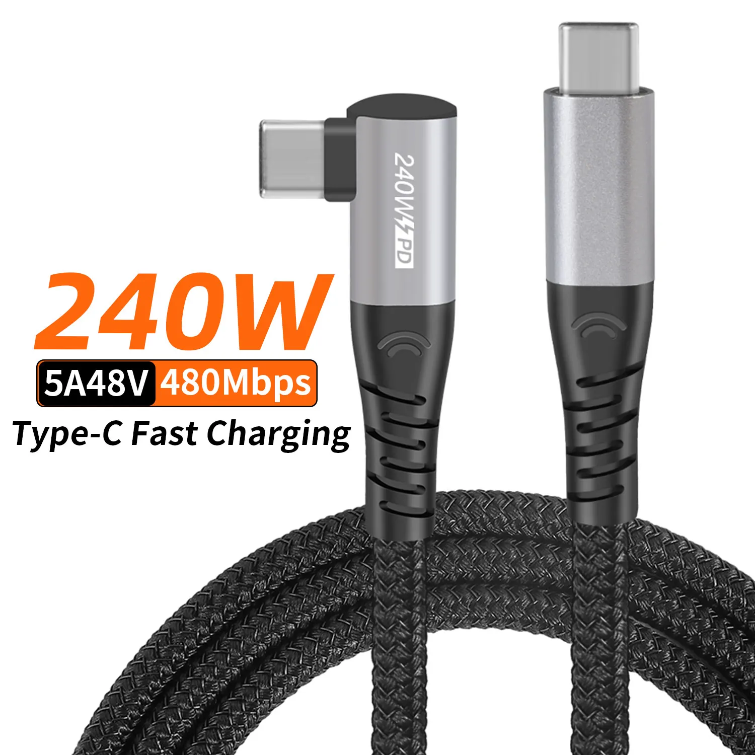 USLION 240W USB Type C 90 Degree Elbow Fast Charging Cable 5A Type-C Super Charging Data Wire Cord For iPhone 15 Samsung Huawei