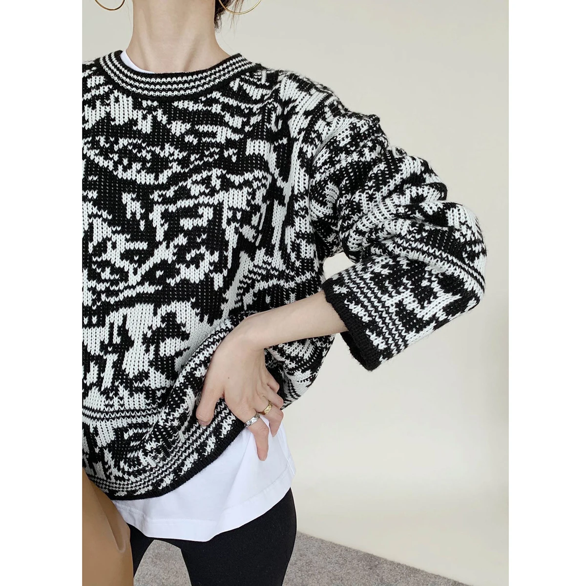 Autumn Winter New Sle Women's Knitted Sweater Warm Woolen Overhead Floral Printing 3D Emed Double Color Design Commute ...