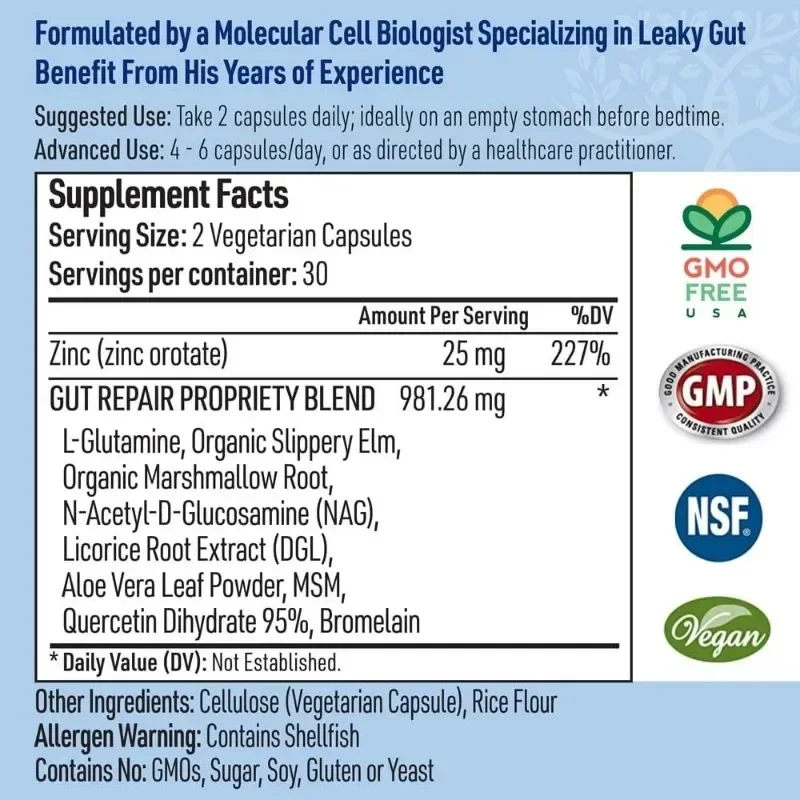 Intestinal Repair Supplements - Glutamine, Quercetin, Licorice Root. Support Heartburn, Bloating, Constipation, Etc，60 Pieces