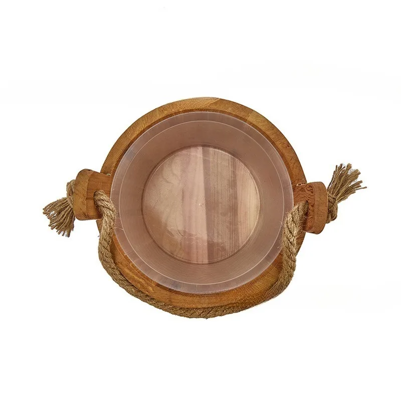 Wooden Bottom Sauna Bucket Matching Wooden Spoon Complete Sauna Accessory Set for Dry Steam Room