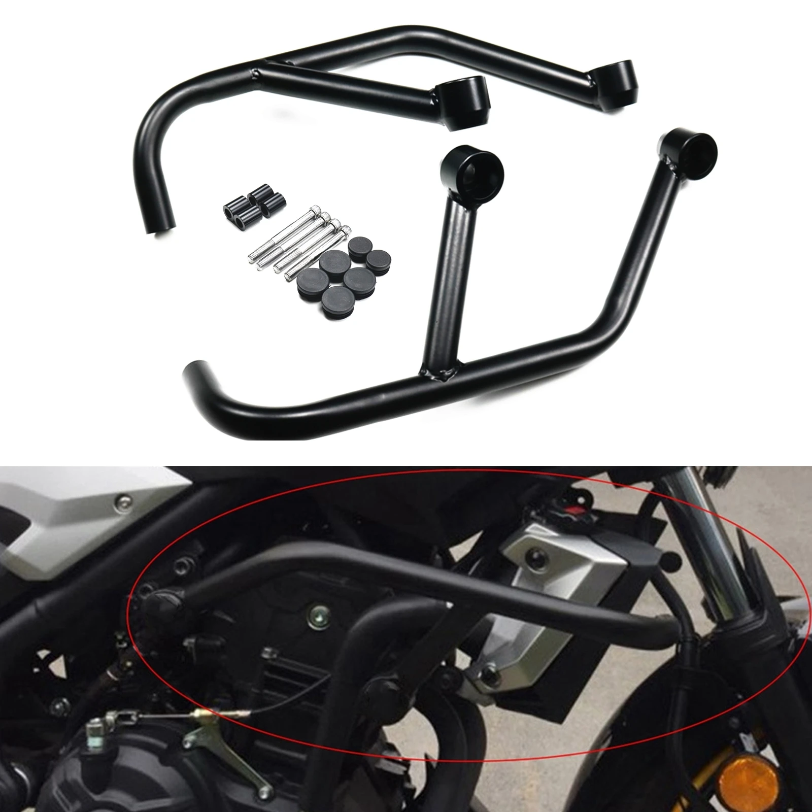 

Motorcycle Engine Guard Crash Bar Protector+Mounting Accessories For Yamaha MT-03 MT-25 2015-2023