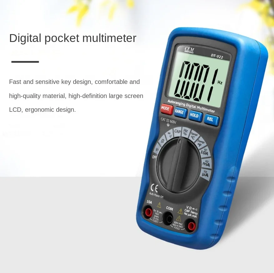 DT-922 Automatic Range Durable Multimeter Digital Pocket Multimeter Economy Multimeter Strap and Pen