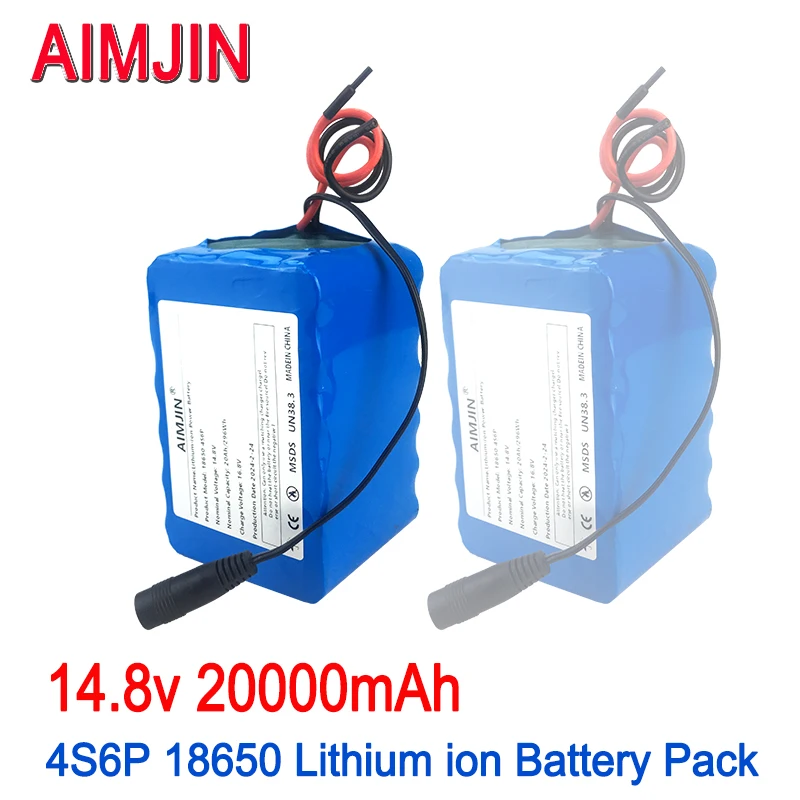 4S6P 14.8V 20Ah  Li-Iom Battery Pack 18650 for Night Fishing Lamp Heater Miner's Amplifier Batteries with BMS+16.8V Charger