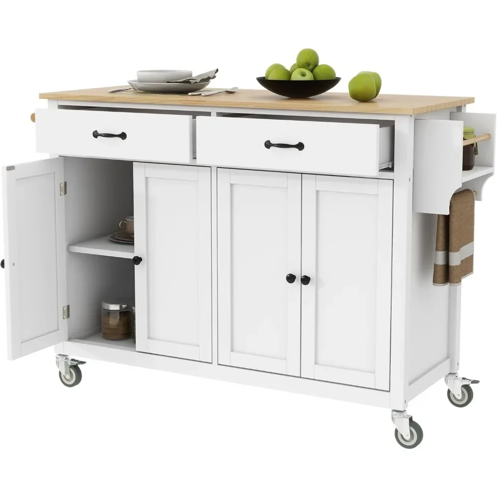 for Rolling Kitchen Island on Wheels, Kitchen Island with Solid Wood Top, Large Kitchen Island Cart with Storage