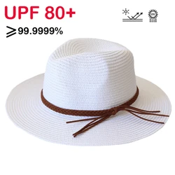 Womens Mens Wide Brim Straw Panama Hat Fedora Summer Beach UV Protection Sun Hat UPF Straw Hat for Women