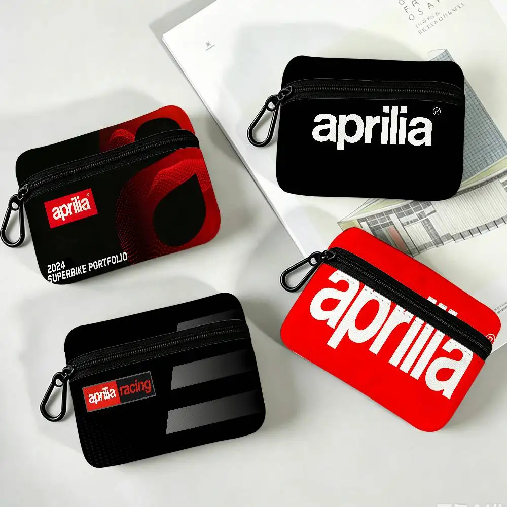 A-ApriliaS logo Portable Oxford Fabric Mini Wallet Carabiner Design Small Coin Bag For Cards Keys Earphones