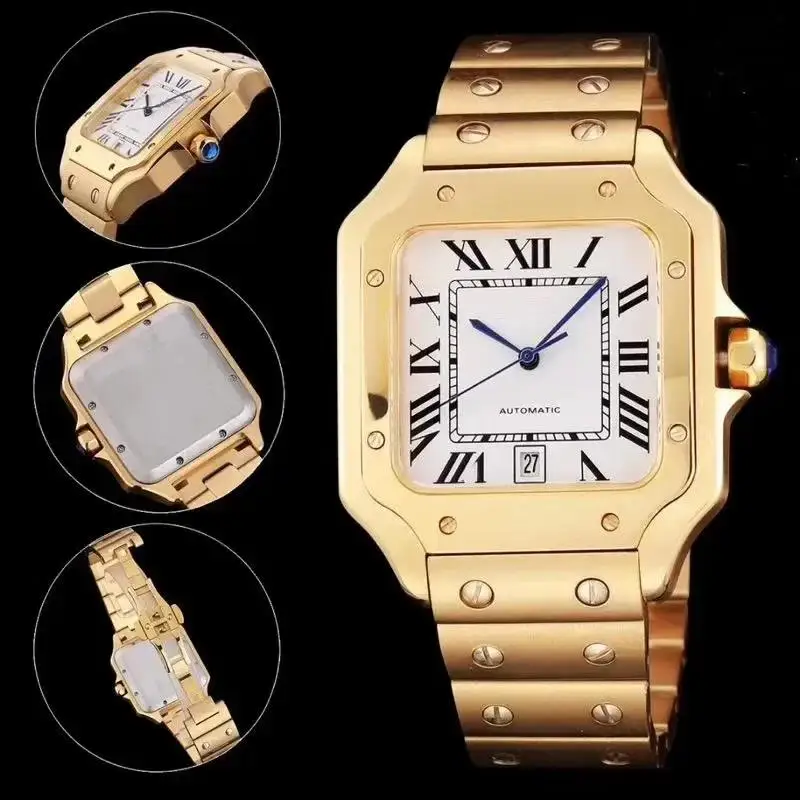 nieuwe Luxur heren dames automatische mechanische horloges leer 904L roestvrij staal blauw zwart wit Rome gouden rand