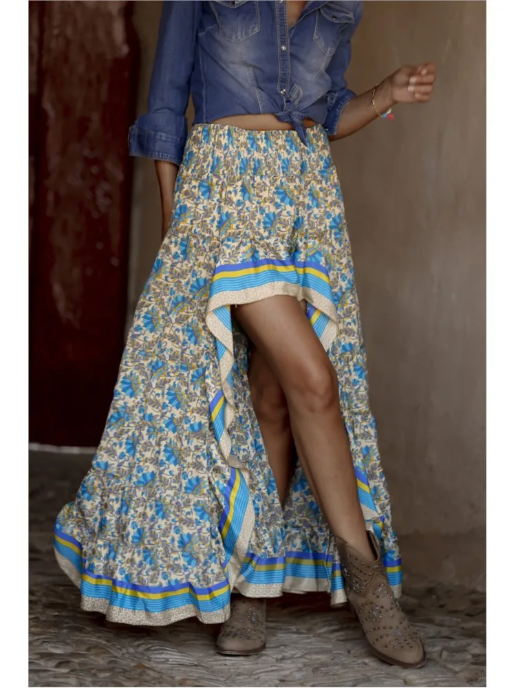 

2026 Spring Summer New Printed High Waist Irregular Skirts Woman Fashionable Elegant Versatile Design For Women's Long Skirt