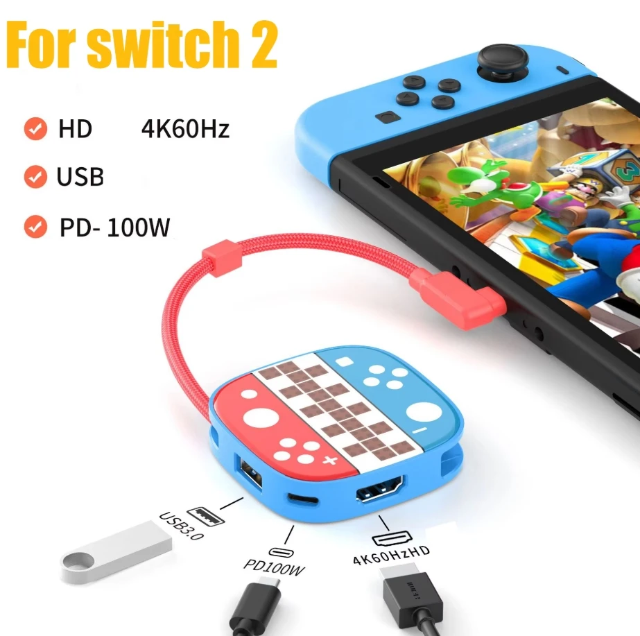 For Nintendo Switch 2 Portable 3-in-1 Docking Station Expansion Simple Type-C 4K TV Convenient HDTV & USB3.0 & PD For NS Switch2
