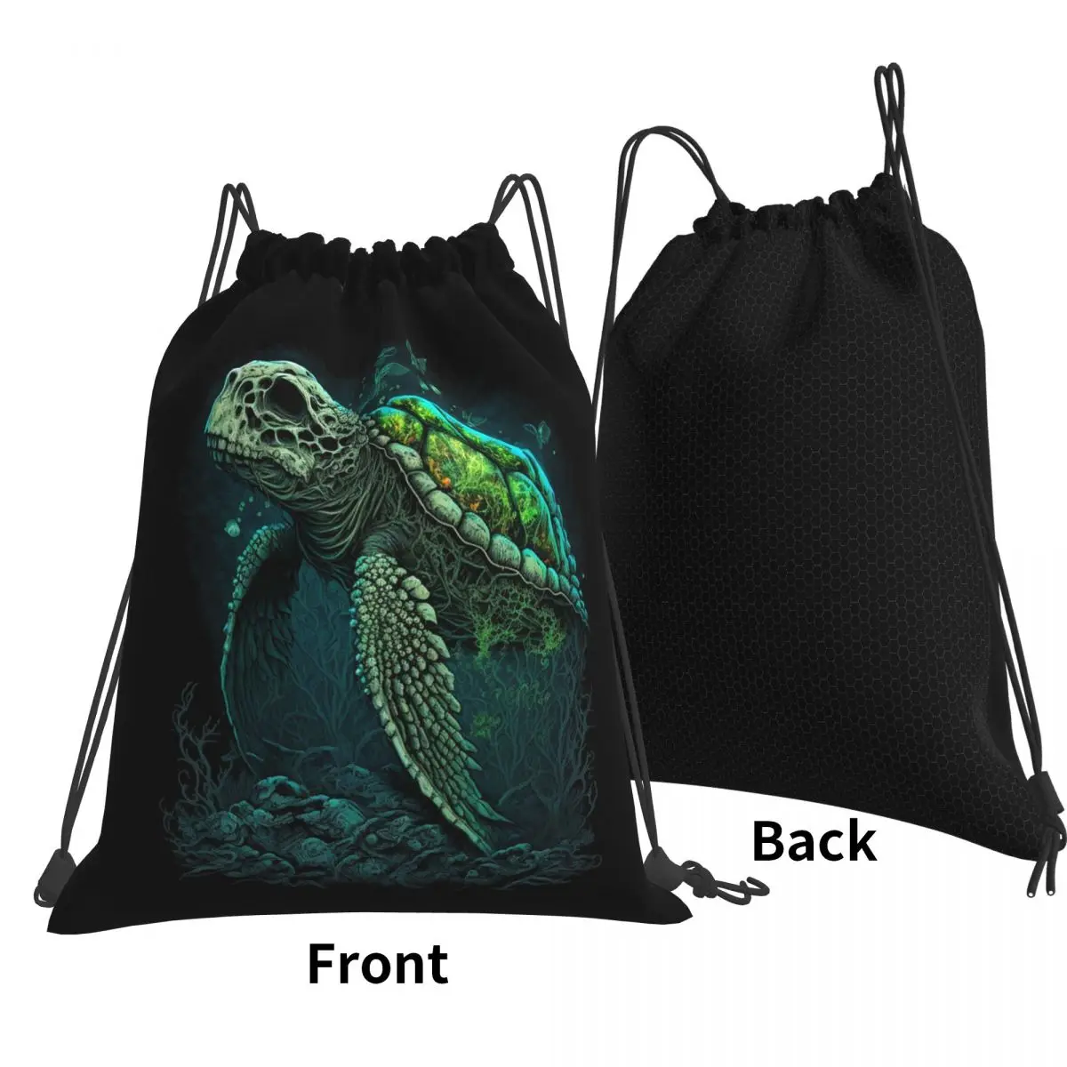 Zombie Sea Turtle Backpacks Portable Drawstring Bundle Pocket Sports Bag Book Bags for Travel Students