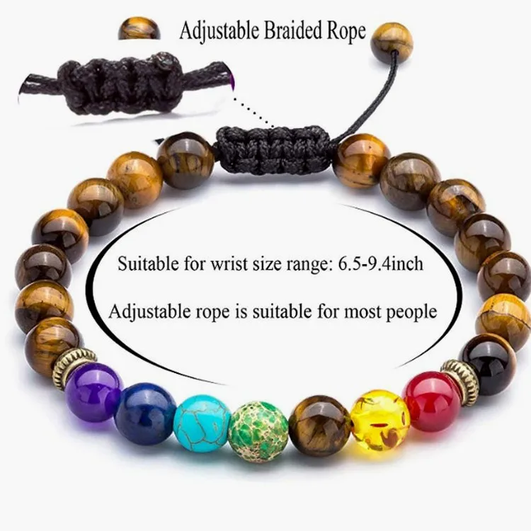Seven Chakra Energy Yoga Bracelet Lapis Lazuli Tiger Eye Handmade Beaded Woven Bracelet for Men Healing Gift