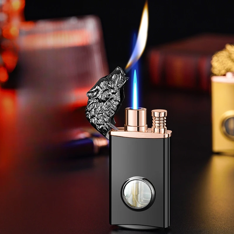 Windproof Gas Lighter Unusual Two Types of Flames Jet Turbo Butane Metal Cigar Lighters Gadgets for Men Gift Smoking Accessories