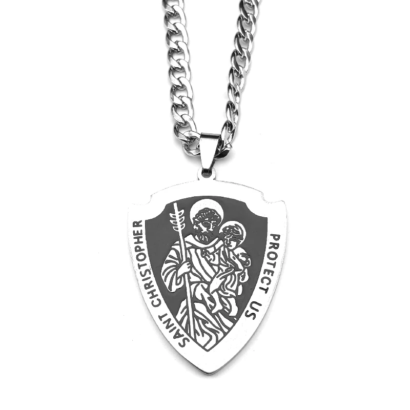 قلادة سانت كريستوفر تحمينا للنساء والرجال من الفولاذ المقاوم للصدأ باللون الفضي سلسلة تميمة مسيحية هدية مجوهرات