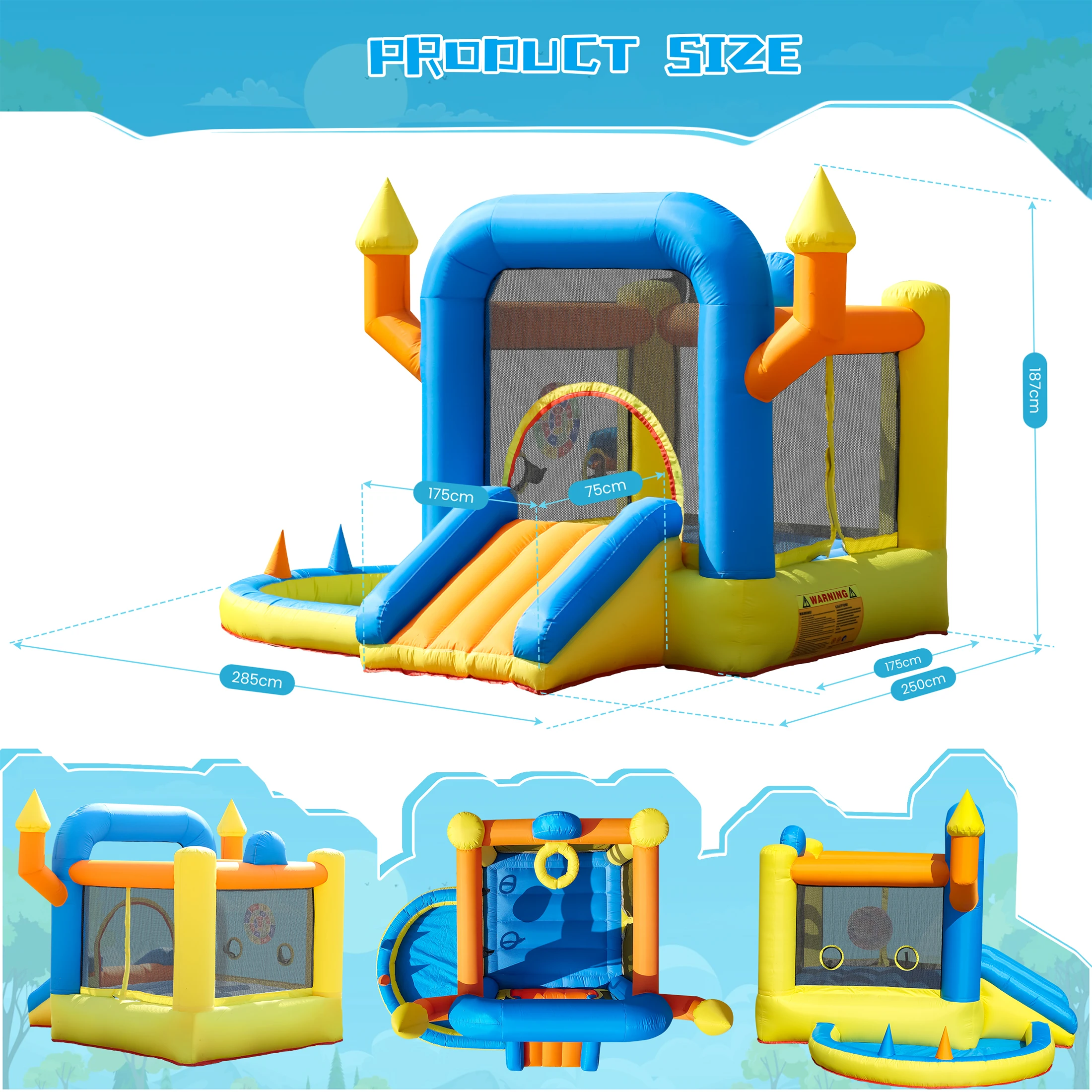 Commerciale 2.8mX2.5m Gonfiabile Bounce House Castello Salto Casa con Scivolo e Palla Pit per Bambini Parco Giochi per Bambini