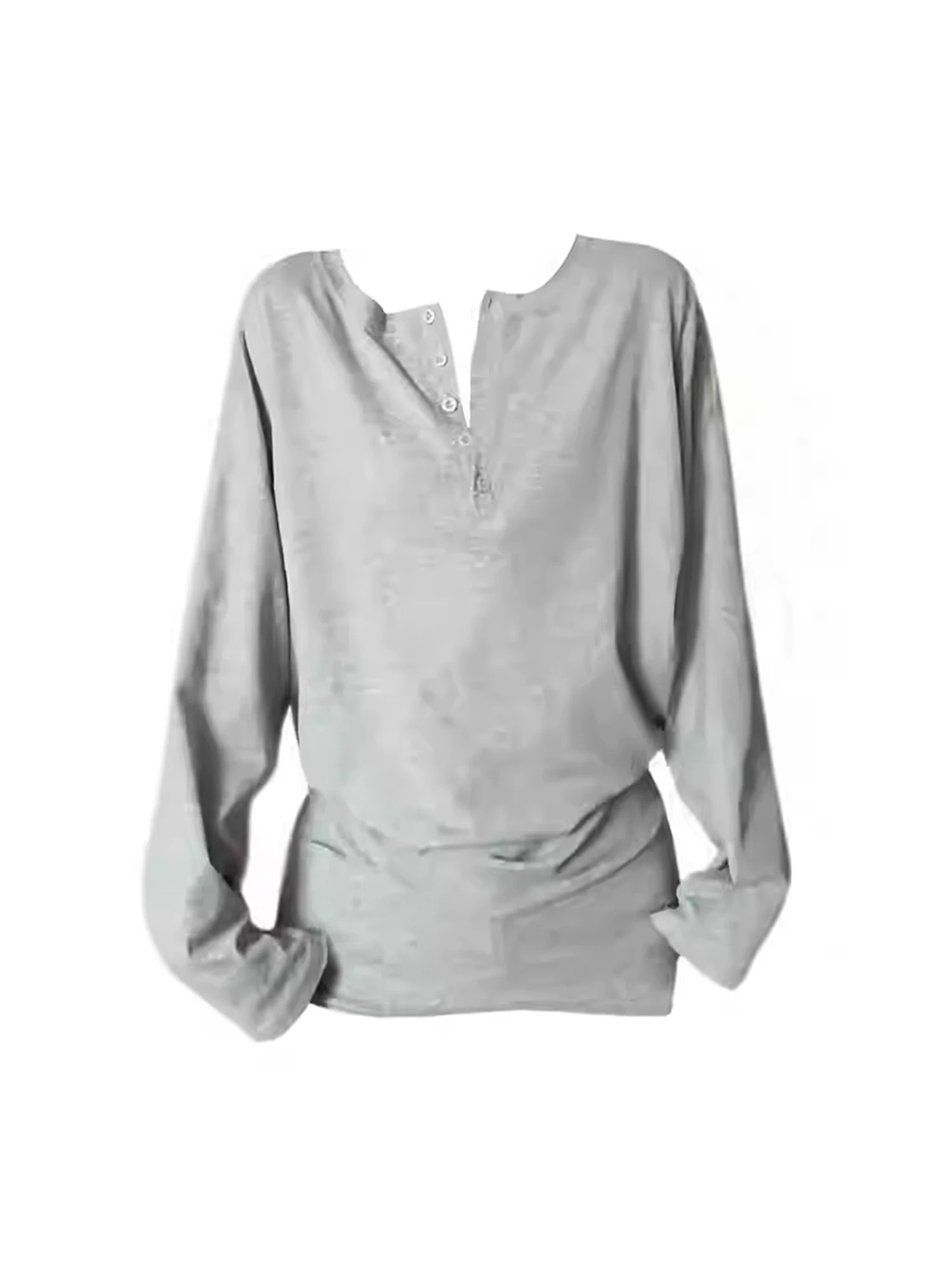 

Women's Grey T-shirt Y2k Gyaru V-Neck Tee Top Vintage 90s Aesthetic Long Sleeve Oversize T-shirts Emo 2000s Clothes Autumn 2025