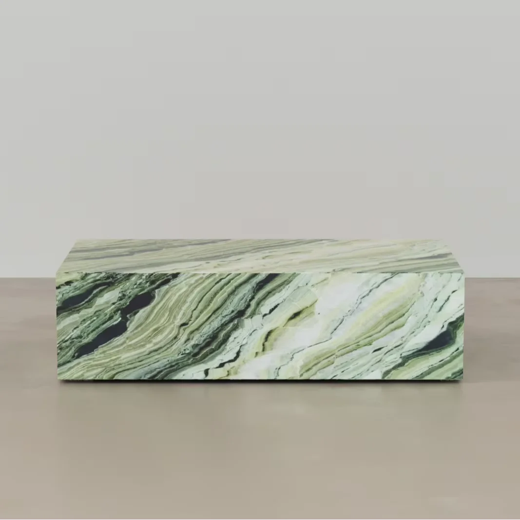 S% Chinese Style Green Flowing Pattern Design Tea Table High-End Elegant Travertine Coffee Table