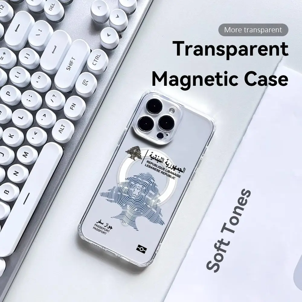 Coque de téléphone Cool Liban Passeport pour iPhone 17 16 15 14 13 12 Pro Max Plus, compatible MagSafe, transparente, charge sans fil