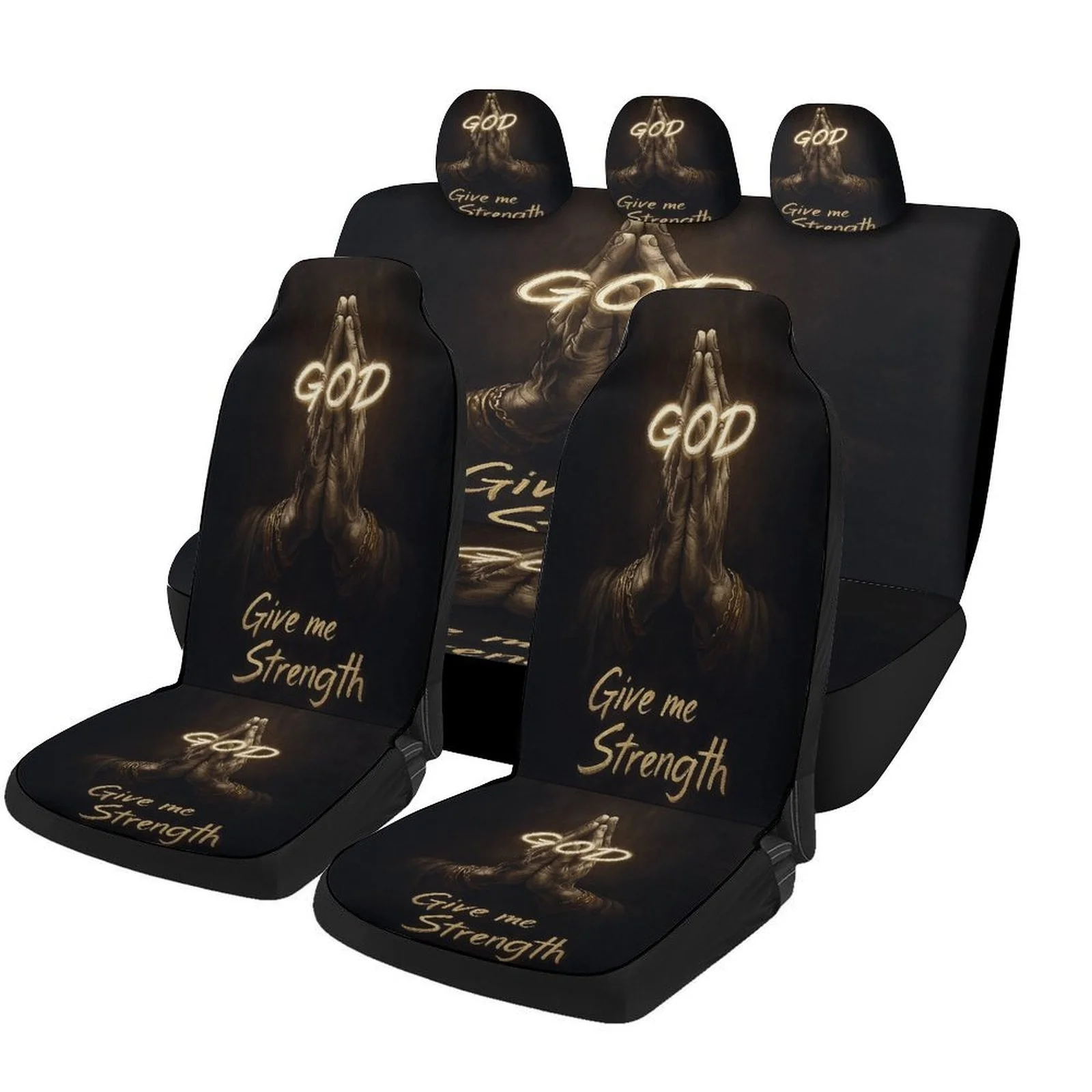Set Of Car Seat Covers Featuring A Prayer Strength Theme, Suitable For Various Vehicles. Stylish And Durable, This Complete Set