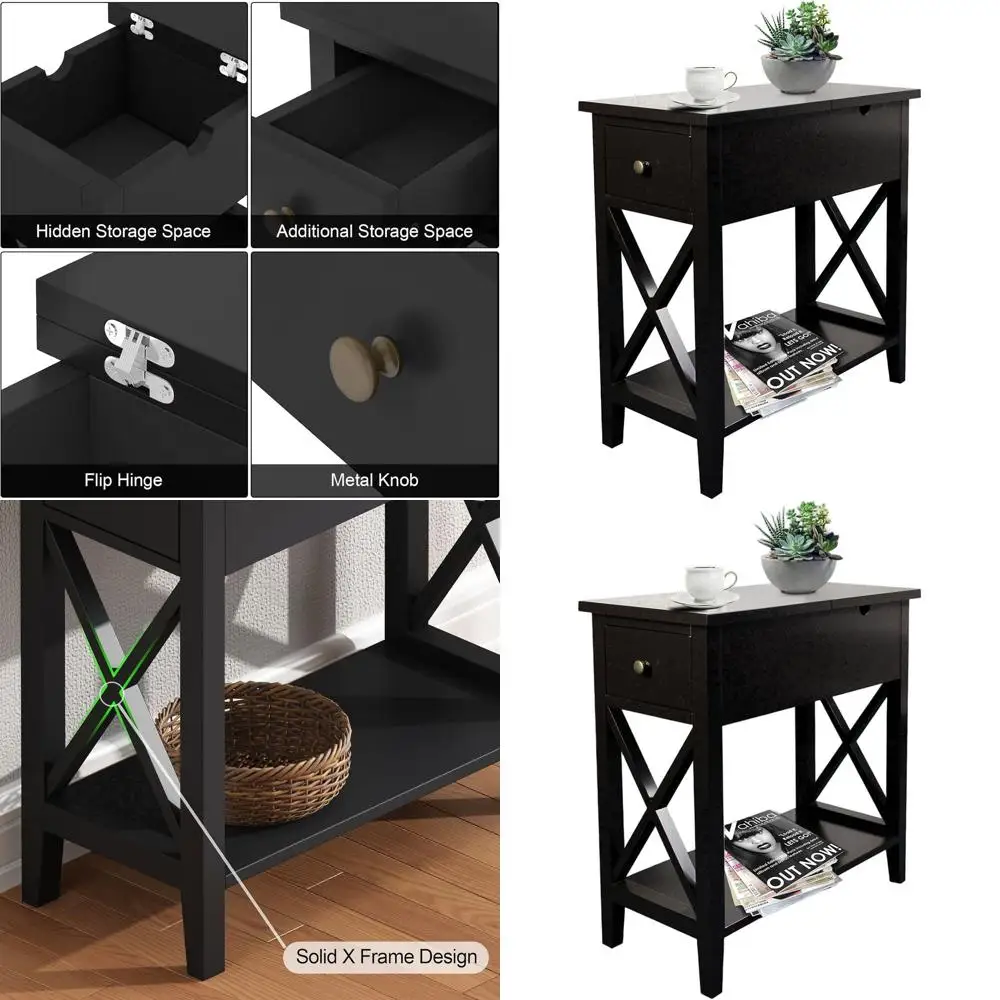 

Узкий откидной столик с выдвижным ящиком, компактный акцентный столик для гостиной, спальни и небольших помещений, черный